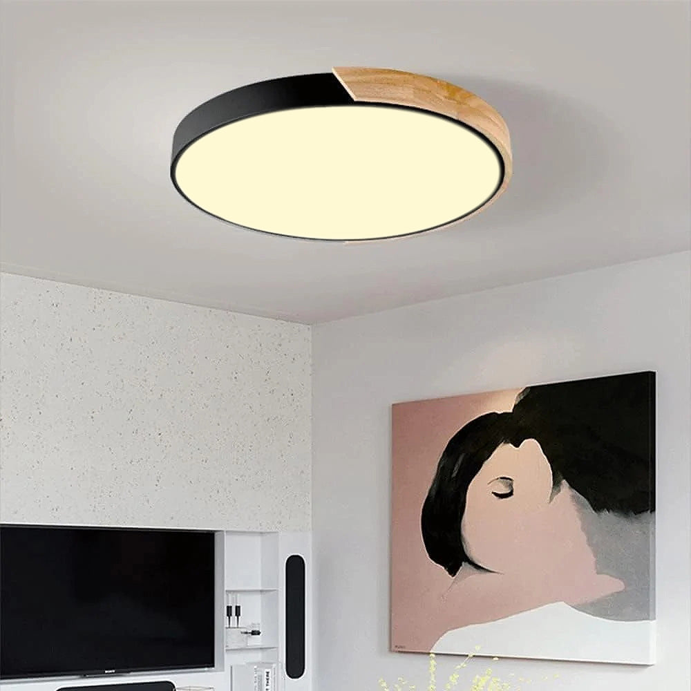 Flush Mount Ceiling Light Wood Accent Integrated LED Dimmable