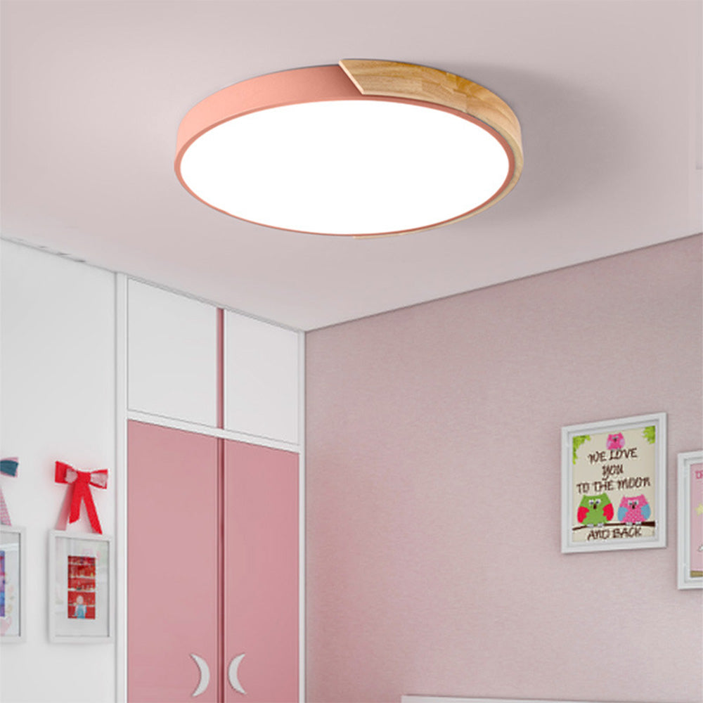 Flush Mount Ceiling Light Wood Accent Integrated LED Dimmable
