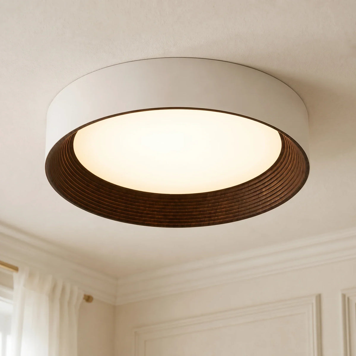 Flush Mount Ceiling Light Wood Trim Warm LED