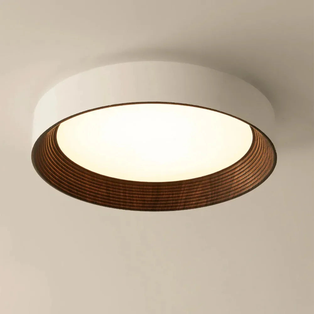 Flush Mount Ceiling Light Wood Trim Warm LED