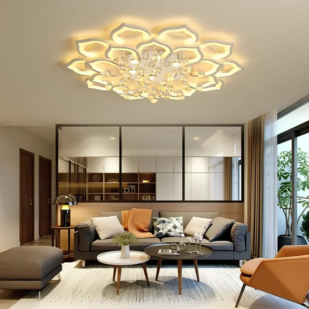 Flush Mount Chandelier Crystal Dimmable LED Remote Control