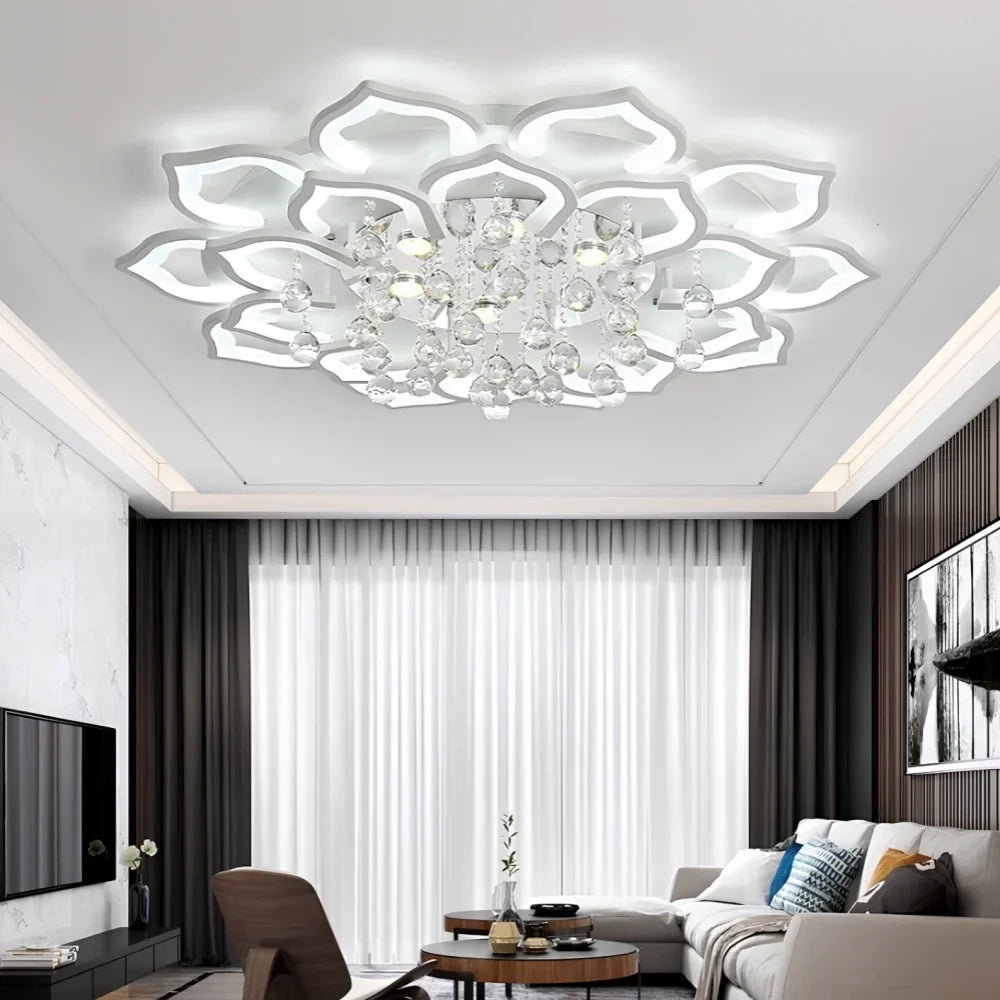 Flush Mount Chandelier Crystal Dimmable LED Remote Control