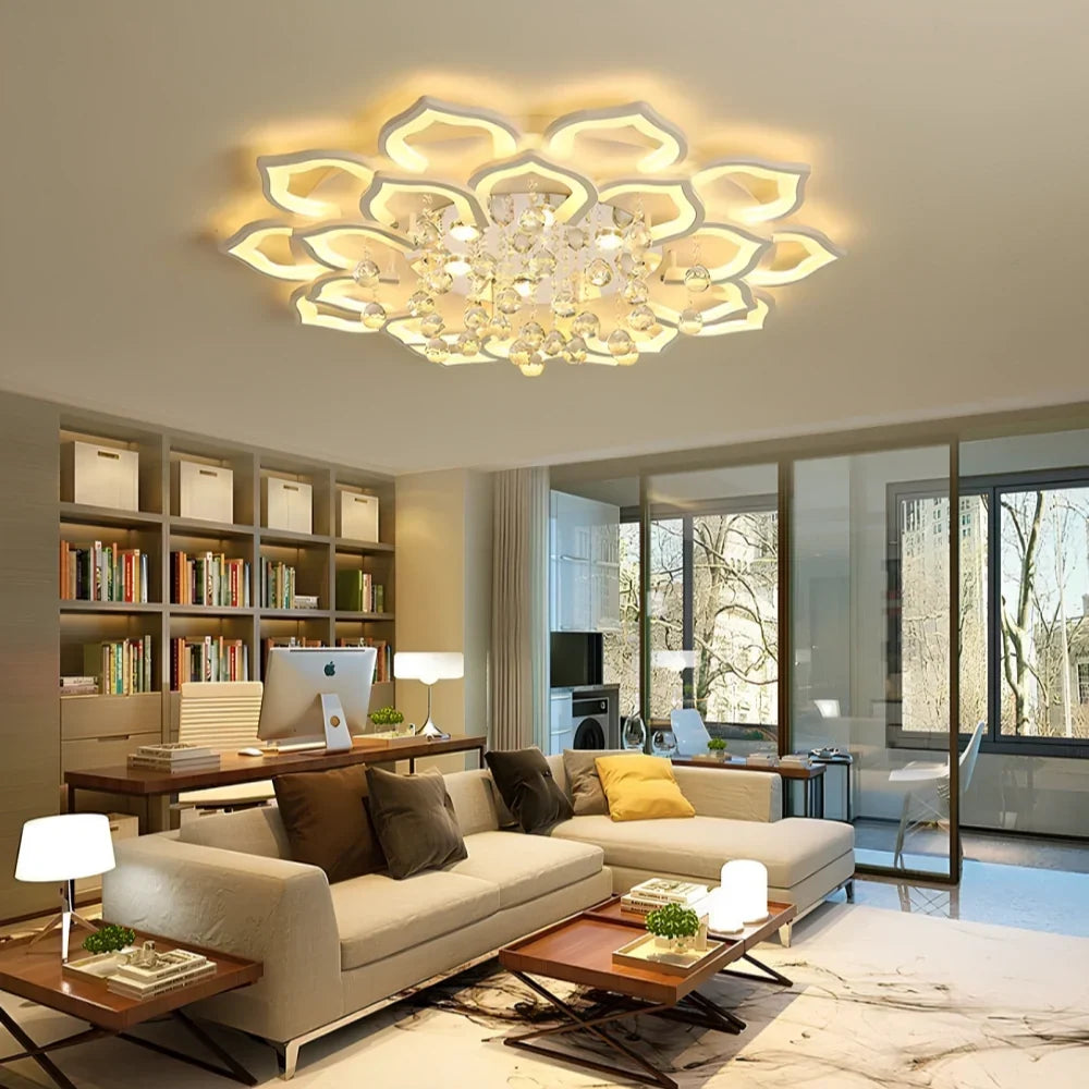 Flush Mount Chandelier Crystal Dimmable LED Remote Control