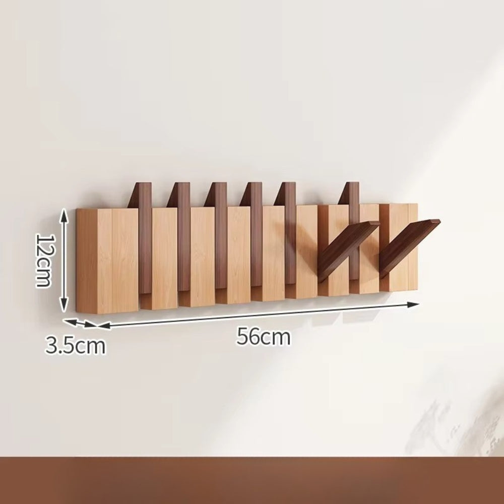 Foldable Natural Wood Piano Key Wall Hook Rack