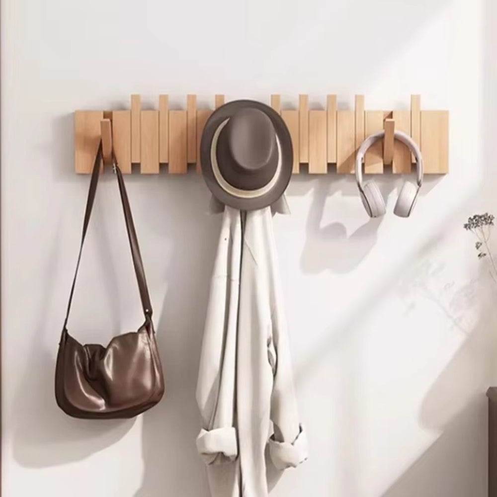 Foldable Natural Wood Piano Key Wall Hook Rack