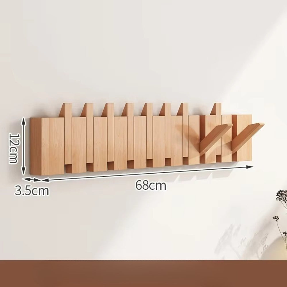 Foldable Natural Wood Piano Key Wall Hook Rack