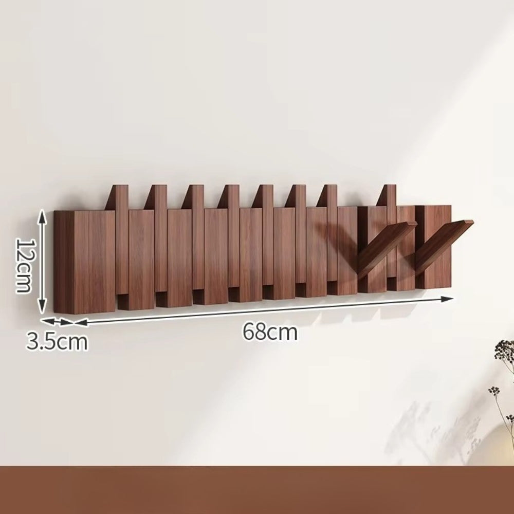 Foldable Natural Wood Piano Key Wall Hook Rack