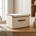 Foldable Storage Box Fitted Lid & Leather Handles