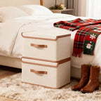 Foldable Storage Box Fitted Lid & Leather Handles