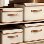 Foldable Storage Box Fitted Lid & Leather Handles