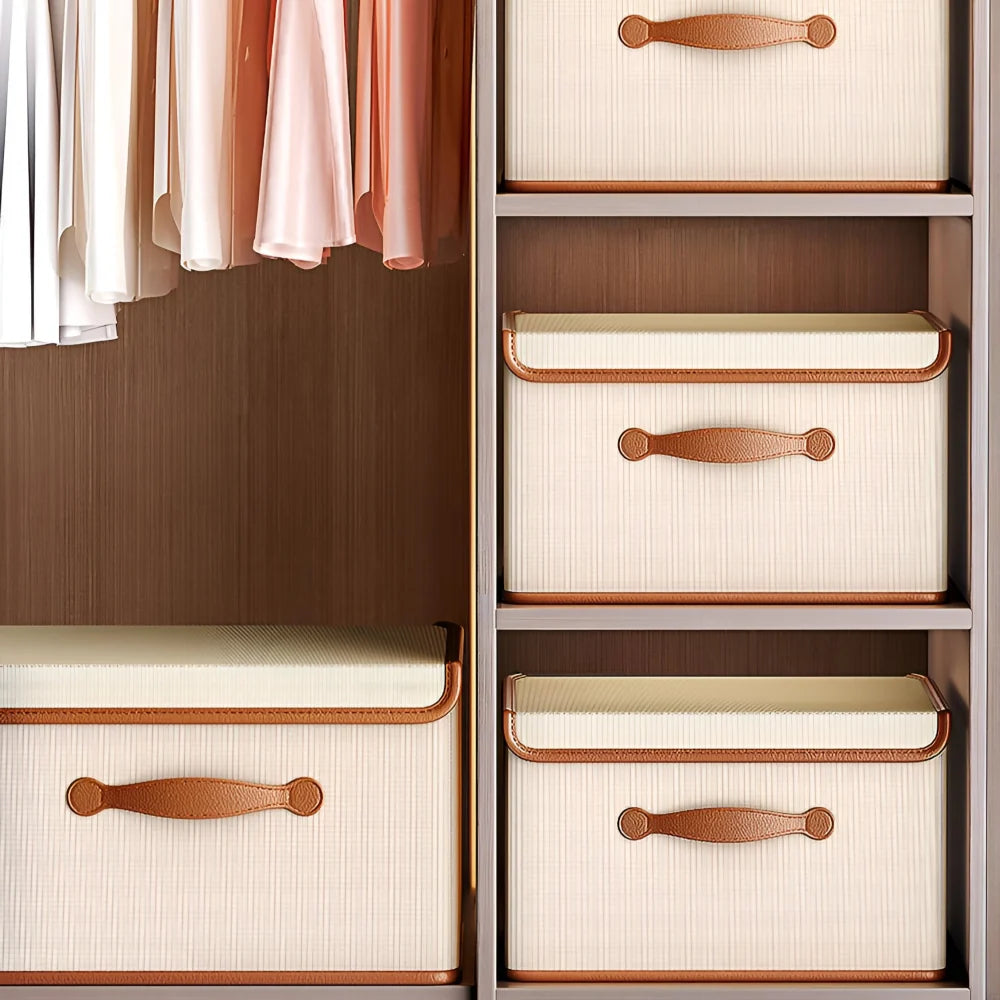 Foldable Storage Box Fitted Lid & Leather Handles