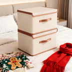 Foldable Storage Box Fitted Lid & Leather Handles