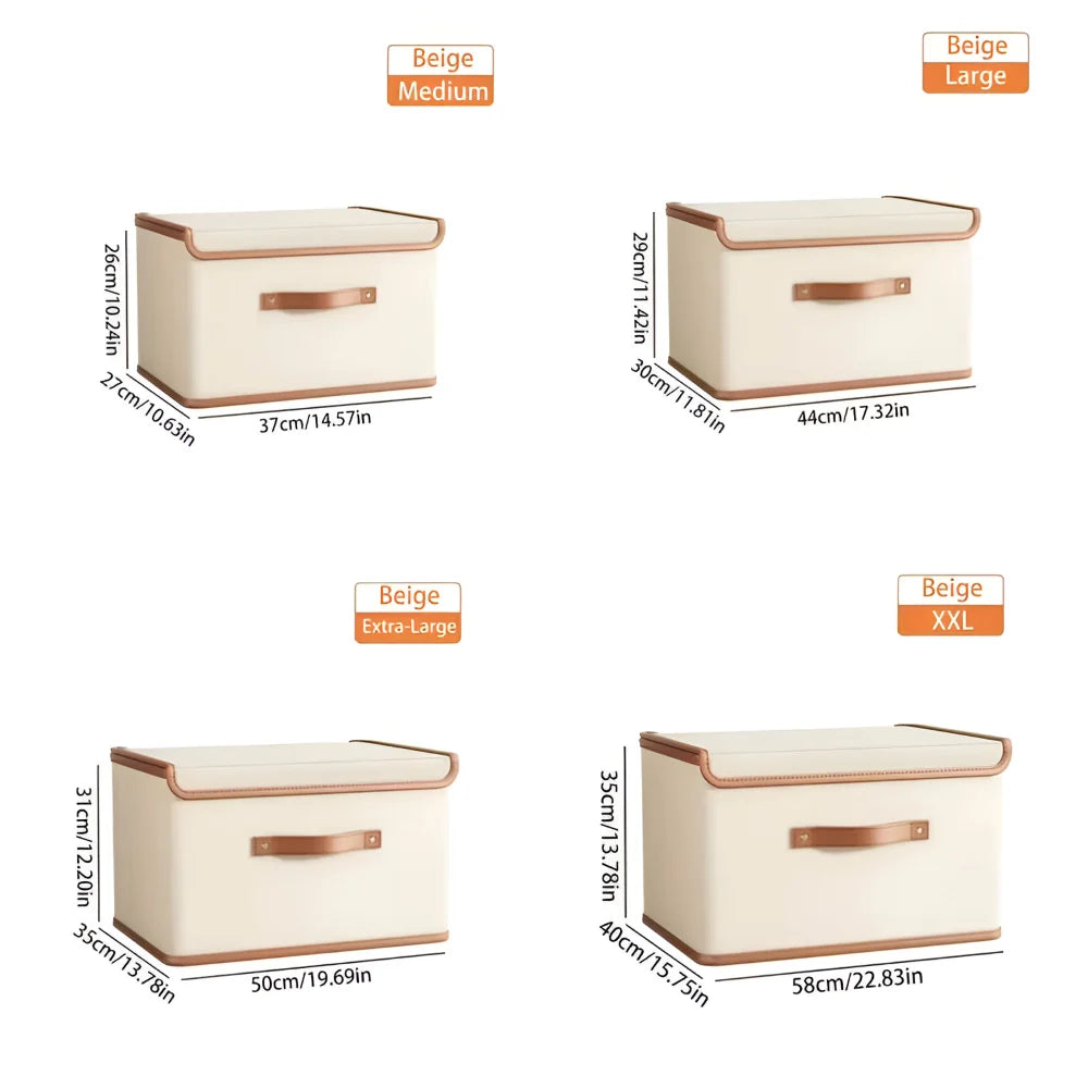 Foldable Storage Box Fitted Lid & Leather Handles