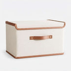 Foldable Storage Box Fitted Lid & Leather Handles