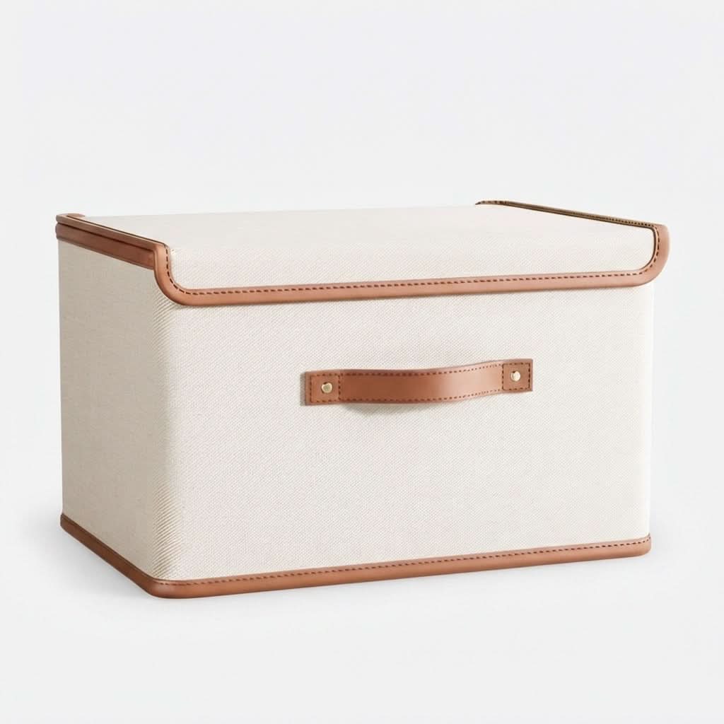 Foldable Storage Box Fitted Lid & Leather Handles