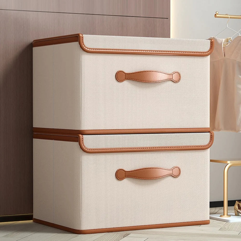 Foldable Storage Box Fitted Lid & Leather Handles