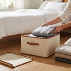 Foldable Storage Box Fitted Lid & Leather Handles