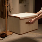 Foldable Storage Box Fitted Lid & Leather Handles