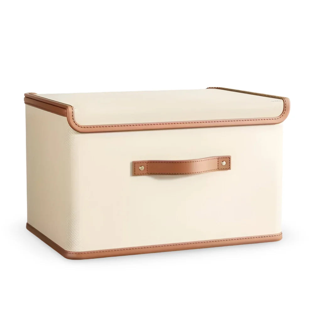 Foldable Storage Box Fitted Lid & Leather Handles