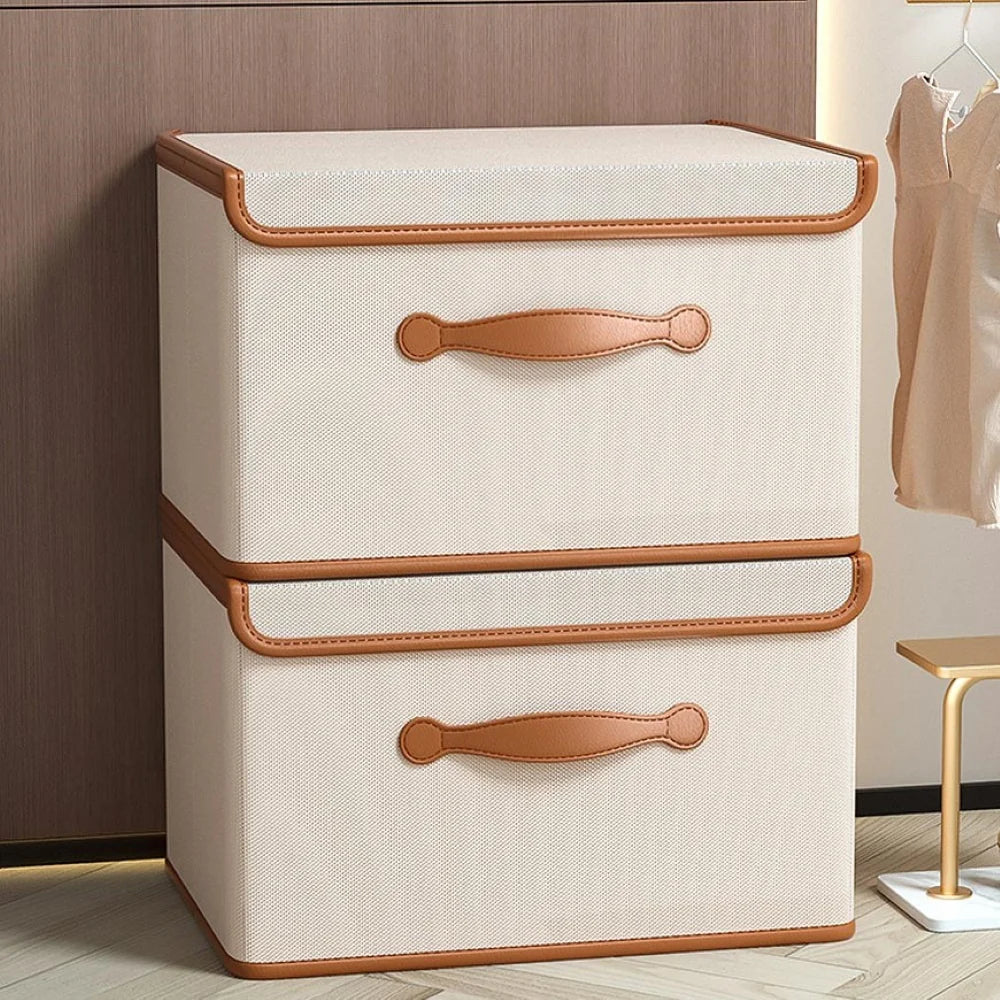 Foldable Storage Box Fitted Lid & Leather Handles