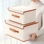 Foldable Storage Box Fitted Lid & Leather Handles