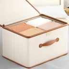 Foldable Storage Box Fitted Lid & Leather Handles