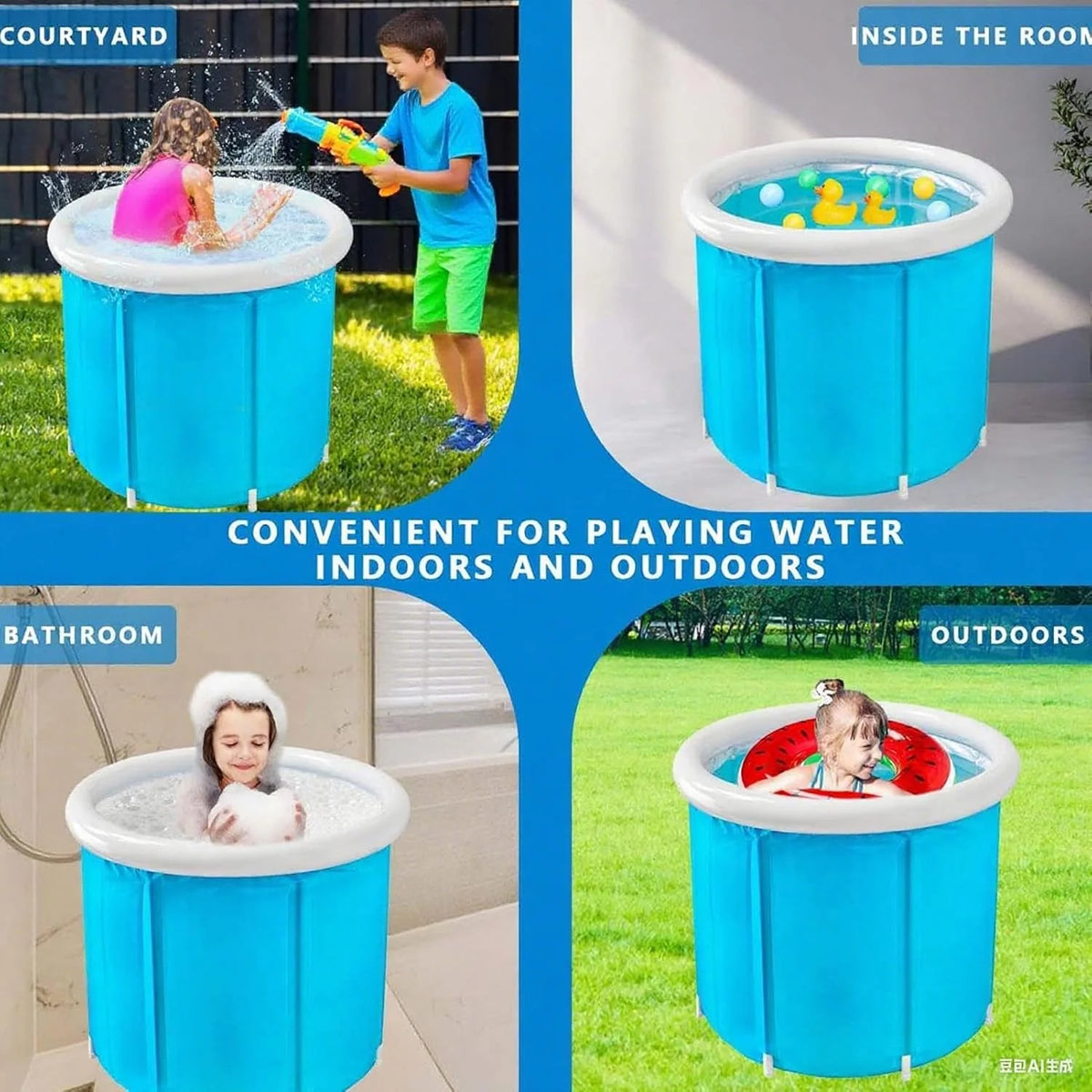Folding Bathtub Portable Leakproof PVC Adult & Child