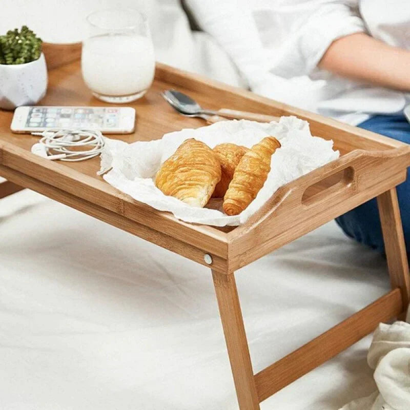 Folding Bed Tray Natural Bamboo Stable Surface