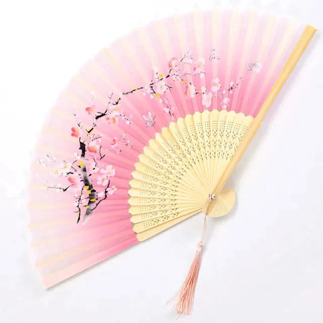 Folding Hand Fan Floral Bamboo Ribs Compact
