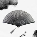 Folding Hand Fan Floral Bamboo Ribs Compact