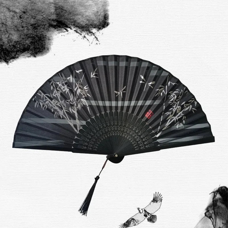 Folding Hand Fan Floral Bamboo Ribs Compact