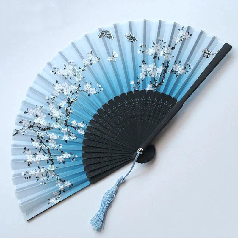 Folding Hand Fan Floral Bamboo Ribs Compact