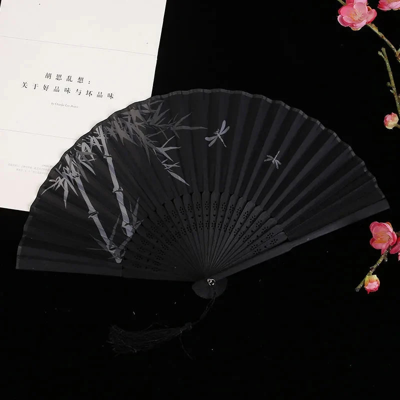 Folding Hand Fan Floral Bamboo Ribs Compact