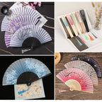 Folding Hand Fan Floral Bamboo Ribs Compact