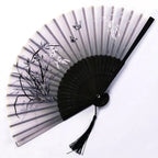 Folding Hand Fan Floral Bamboo Ribs Compact