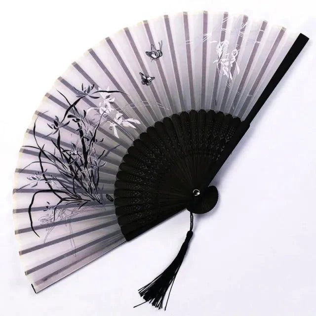 Folding Hand Fan Floral Bamboo Ribs Compact