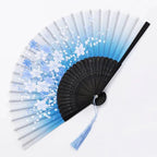 Folding Hand Fan Floral Bamboo Ribs Compact