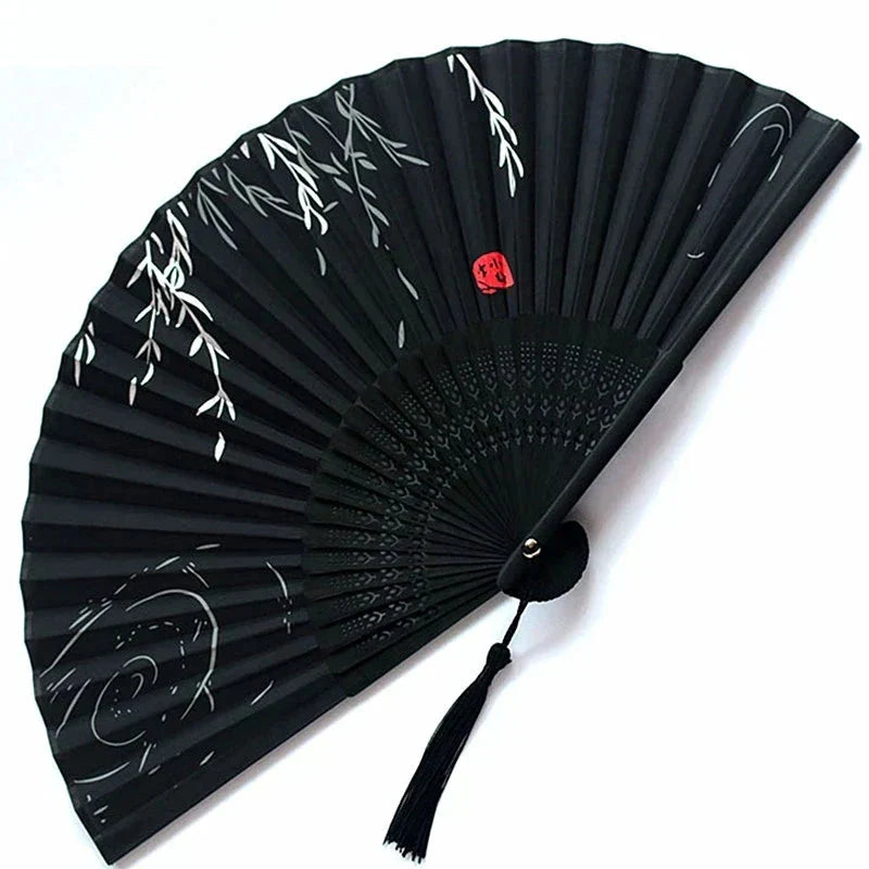 Folding Hand Fan Floral Bamboo Ribs Compact