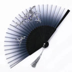 Folding Hand Fan Floral Bamboo Ribs Compact