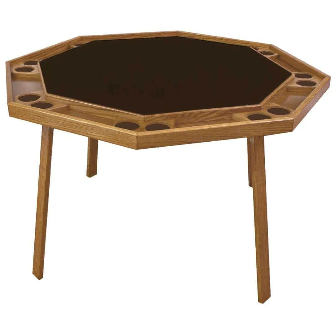 Folding Poker Table Oak Wood & Steel Legs 8-Player
