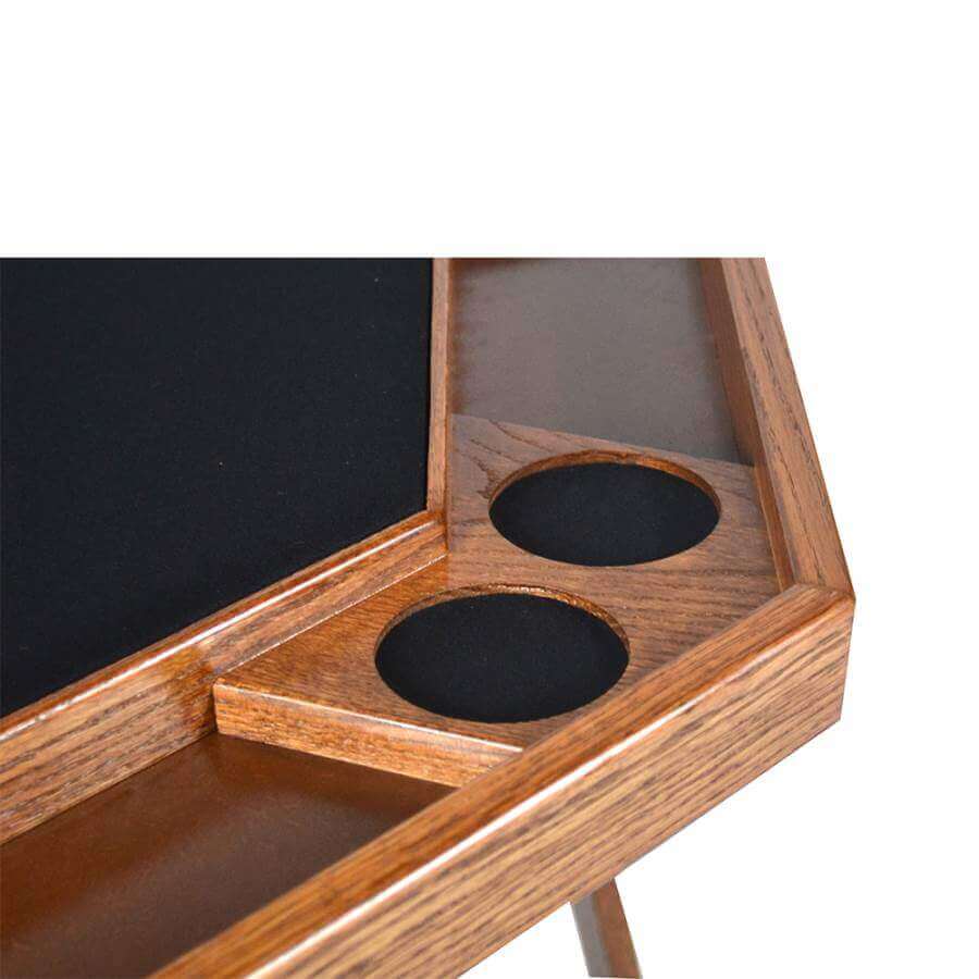 Folding Poker Table Oak Wood & Steel Legs 8-Player
