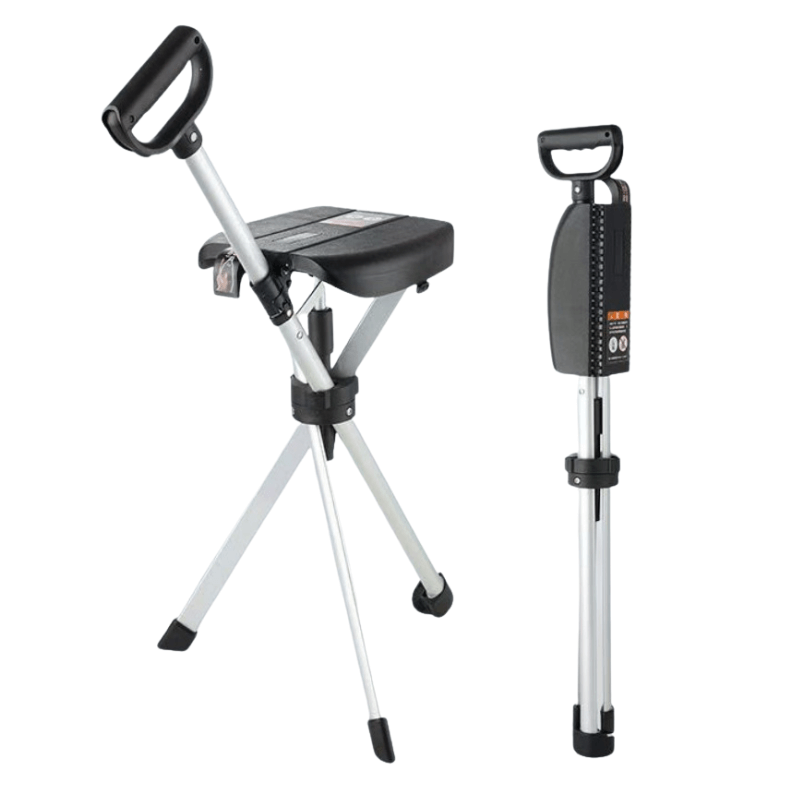 Folding Walking Stick With Seat & Adjustable Height