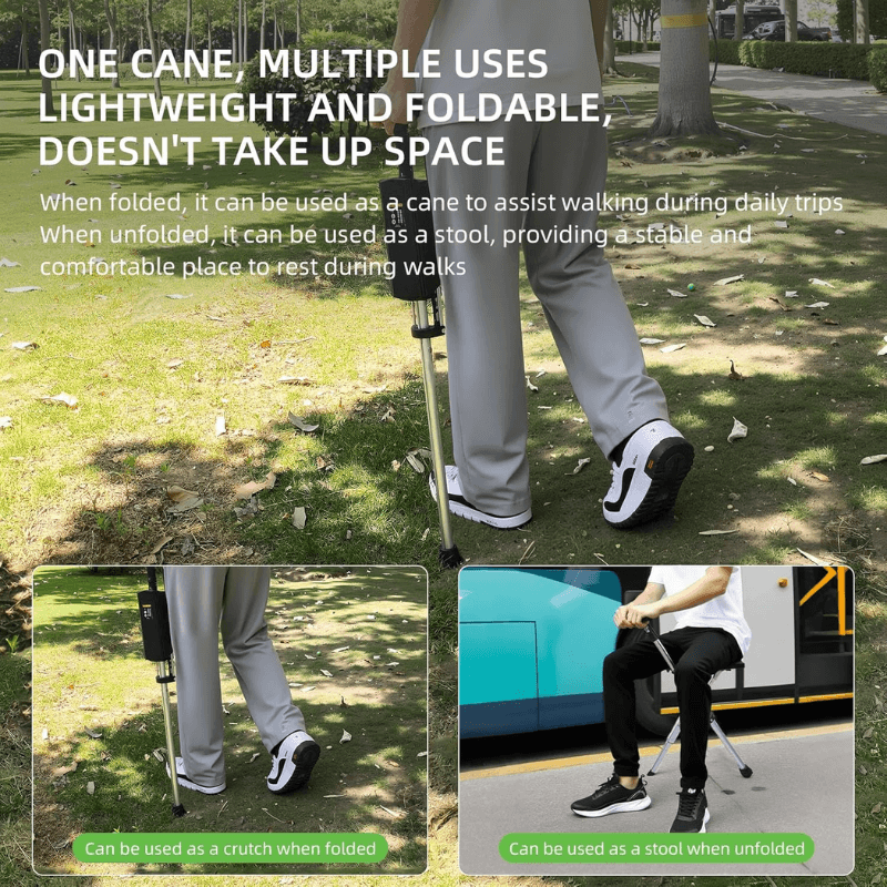Folding Walking Stick With Seat & Adjustable Height