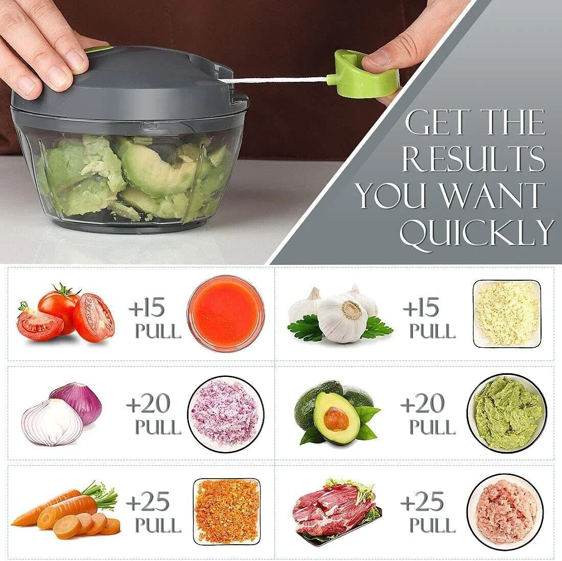 Food Chopper Pull-String Stainless Steel Blades