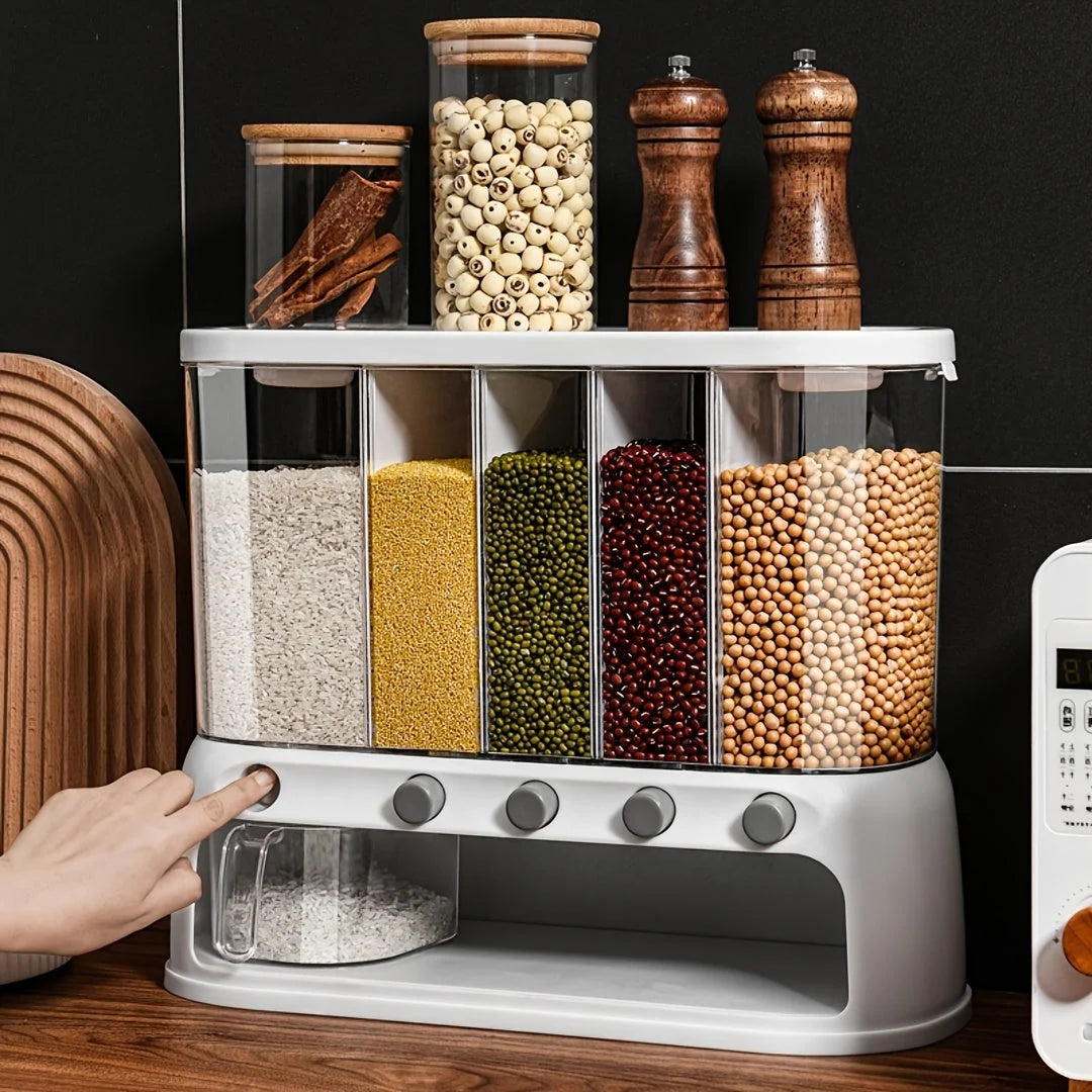 Food Storage Container Five-Compartment Airtight Push-Button Dispensers
