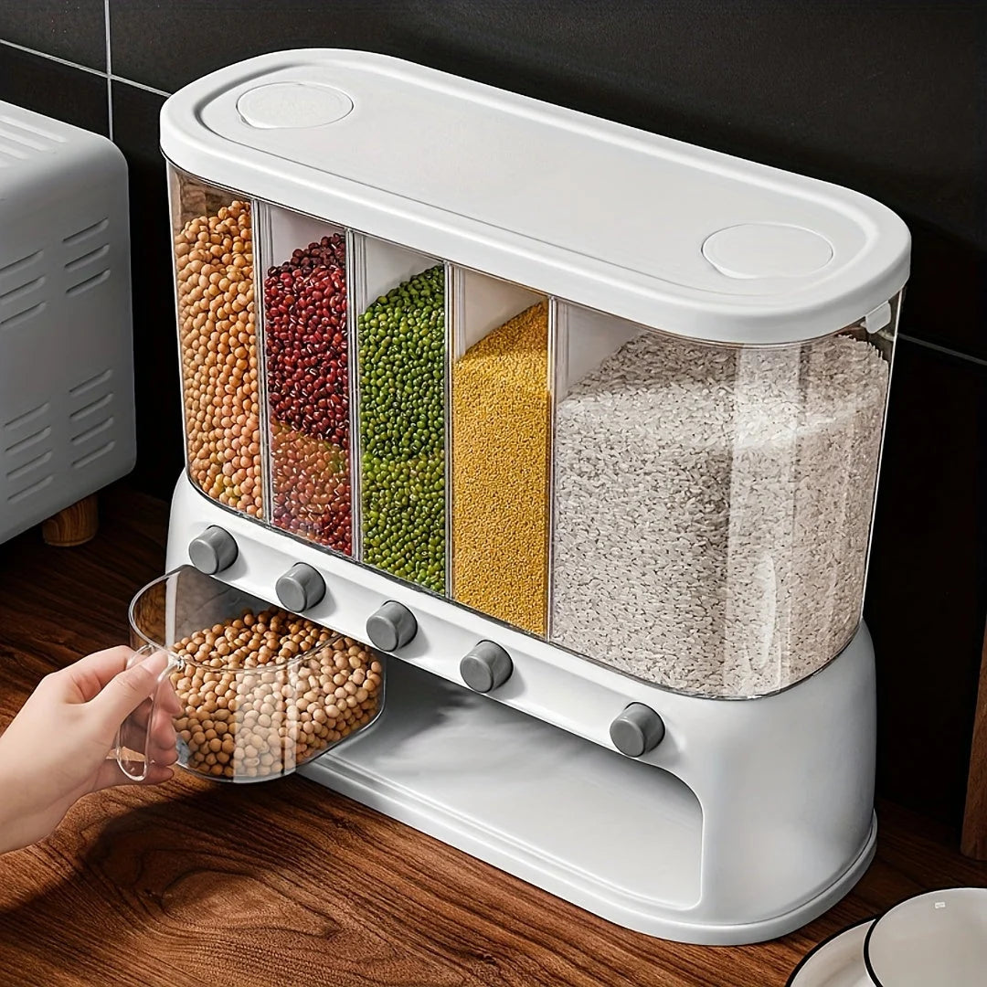 Food Storage Container Five-Compartment Airtight Push-Button Dispensers
