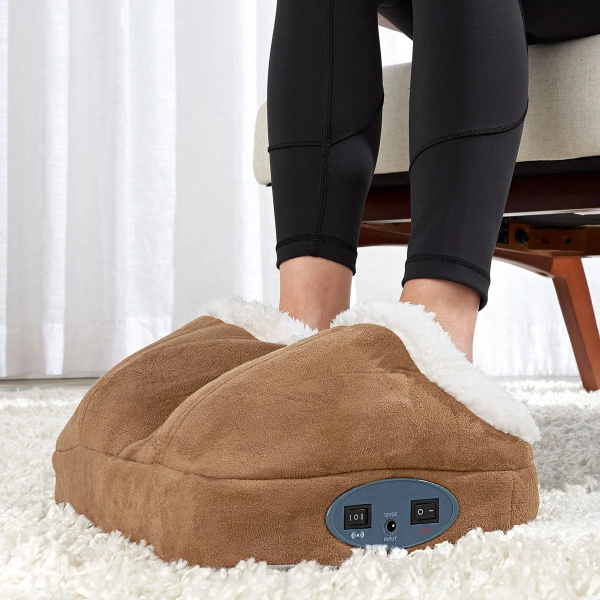 Foot Massager Heat & Vibration Sherpa Lined Dual Compartments