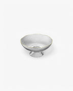 Footed Fruit Bowl Ribbed Ceramic Gold Rim