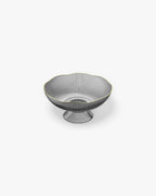 Footed Fruit Bowl Ribbed Ceramic Gold Rim