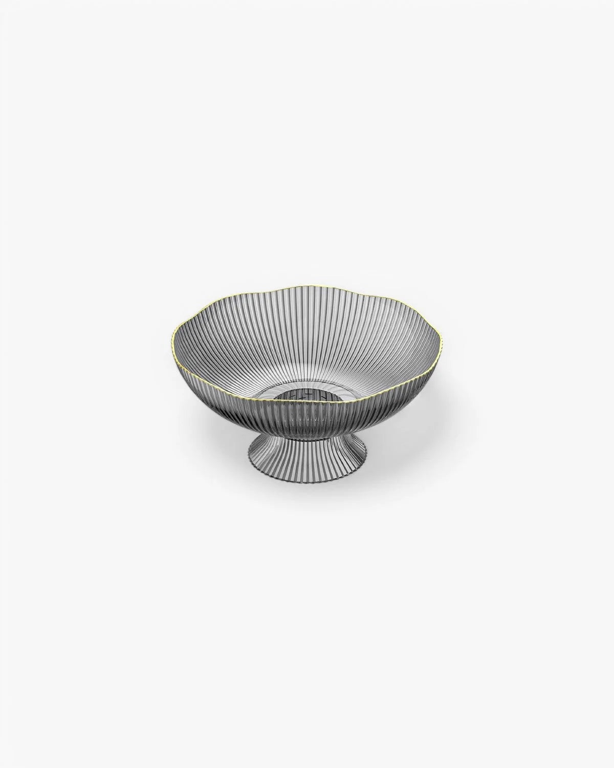 Footed Fruit Bowl Ribbed Ceramic Gold Rim